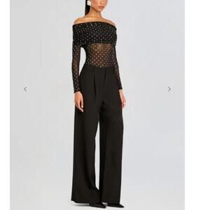 NEW  Retrofete Oriana Black Embellished Mesh Top Long Sleeve Sz L